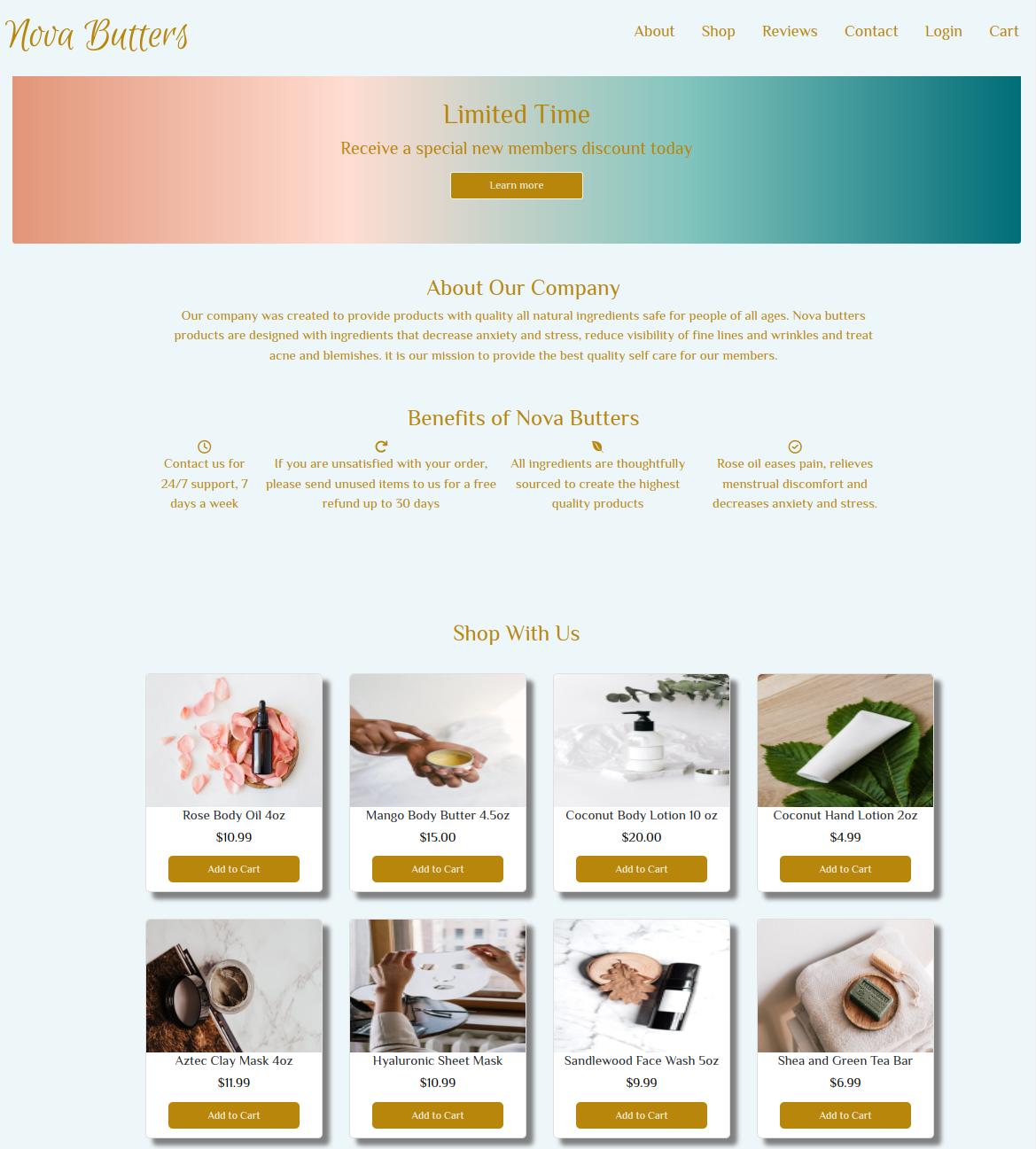 Nova Butters Landing Page Image